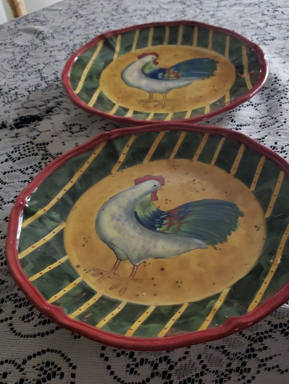 Rooster Ceramic Plate Certified International - Red, Green & Yellow.